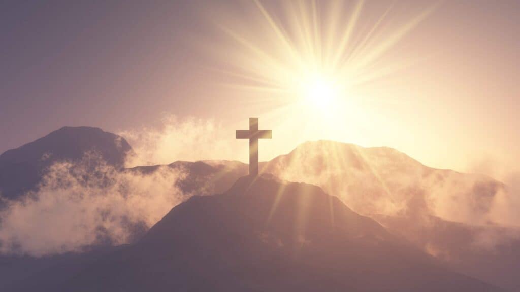 Cross on mountain depicts that focusing on God is how we get prayer right.