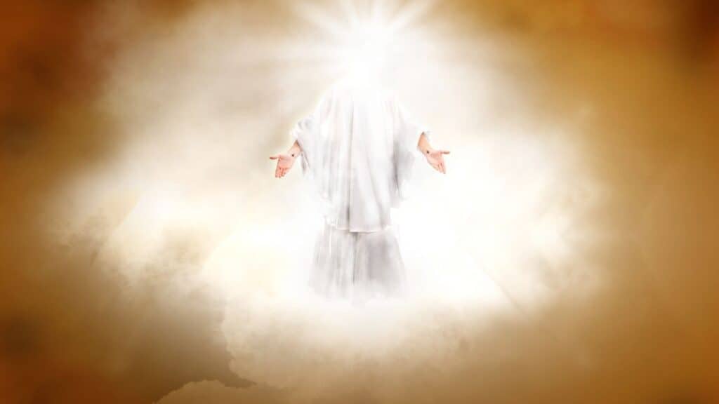 Jesus in the clouds symbolizing God's Kingdom.
