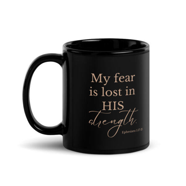 His Strength Black Glossy Mug - Image 2