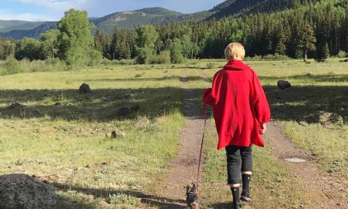 Mountains and woman walking