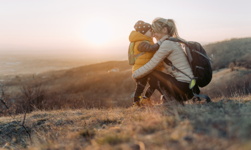 mom and son hiking