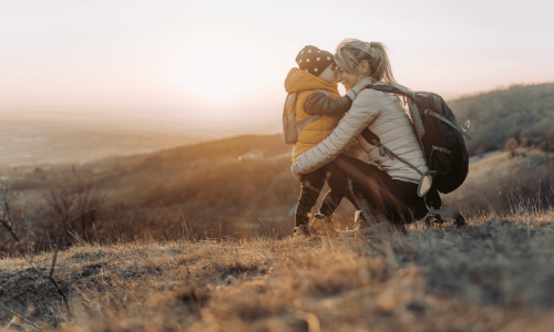 mom and son hiking