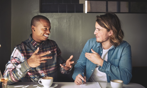 two men talking