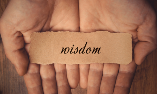 word wisdom in the palms of hands